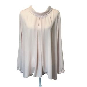Vince Camuto Sheer Long Sleeve Drape Neck Blouse in Blush Pink Hi-Low Hem XL